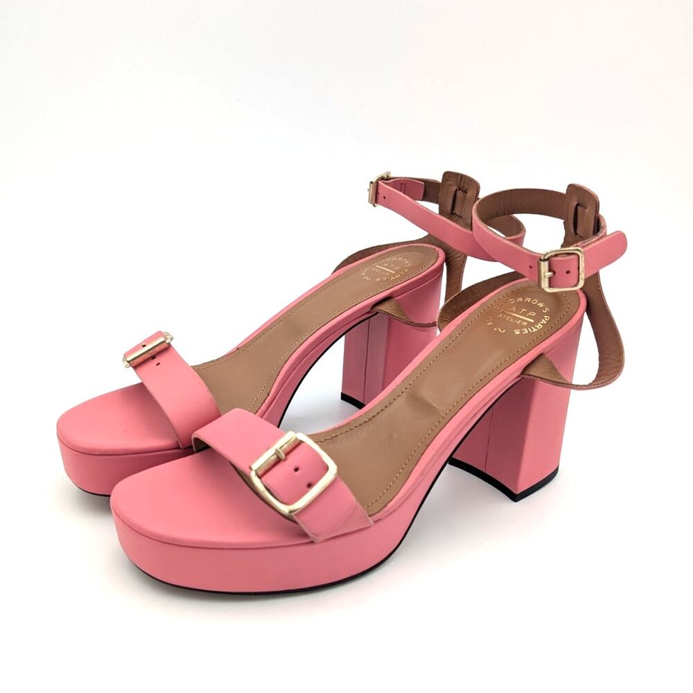 $490 ATP Atelier Concesio Guava Vacchetta Womens Heel Sandals Pink Size US8 EU38